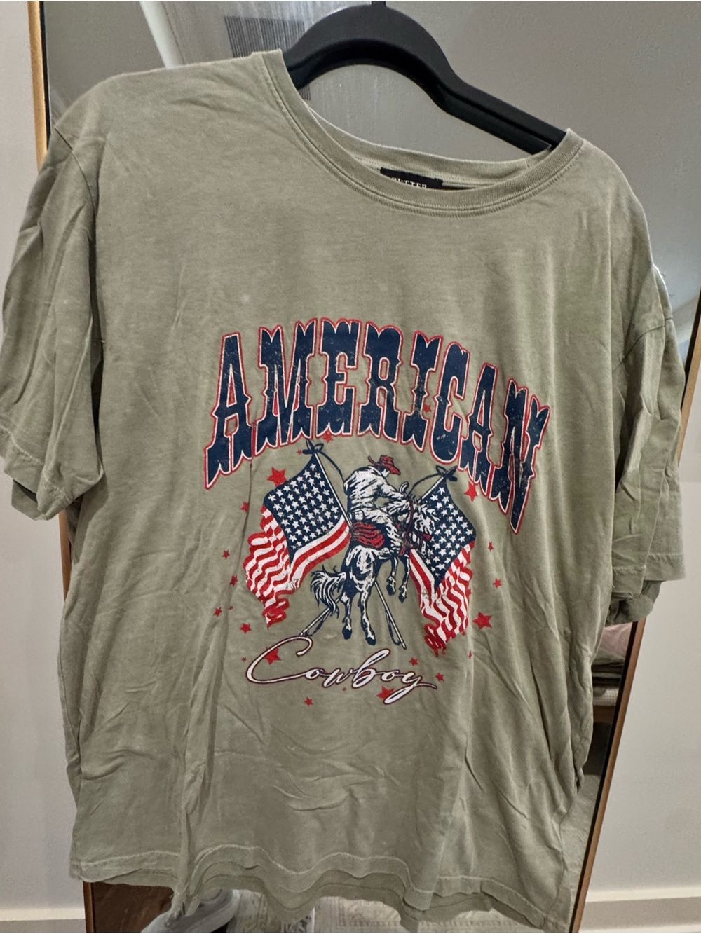 American Cowboy Graphic Tee in Olive Green - Relaxed Crew